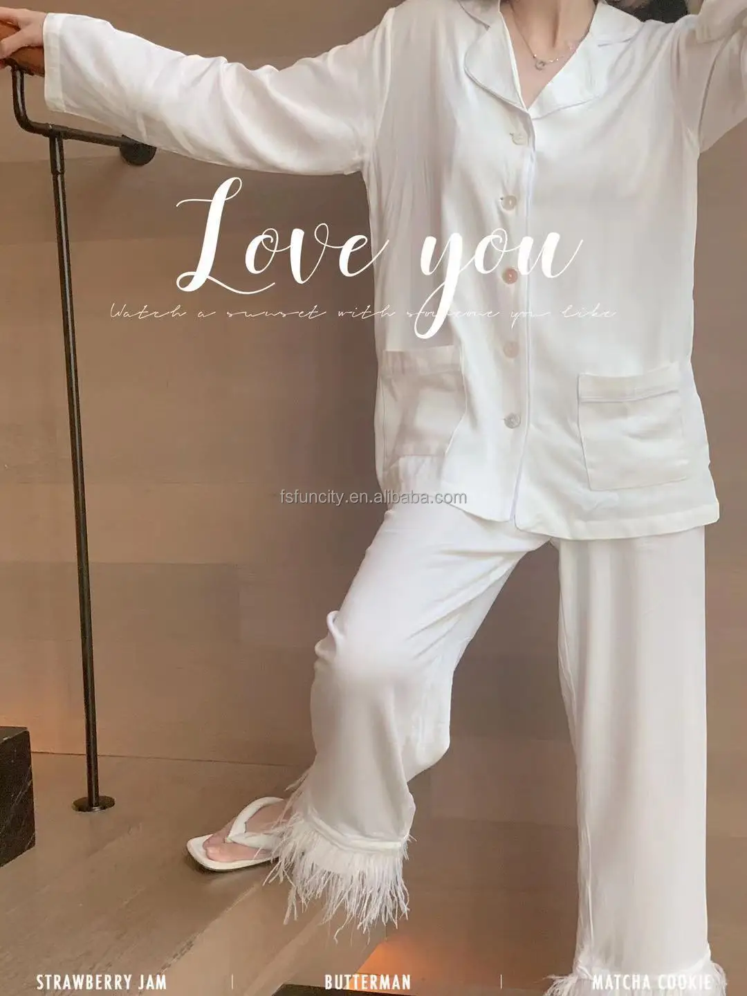 Luxury Women Pajama Nightgown Sexy Ladies Night Wear Set Feather Robe