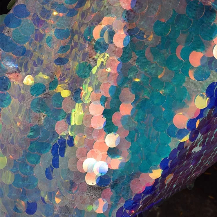 Organza 3mm Reversible Material Mesh Dress New Product 2020 Polyester Sequin Lace Fabric for Women Dresses White Woven Plain