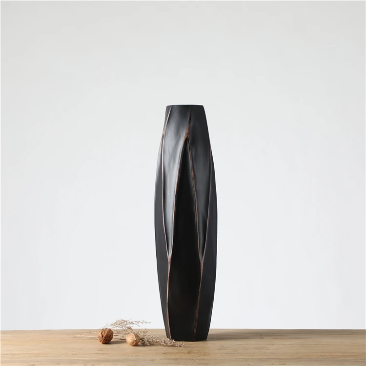 Wholesale unique design floor black flower resin vase for home decoration