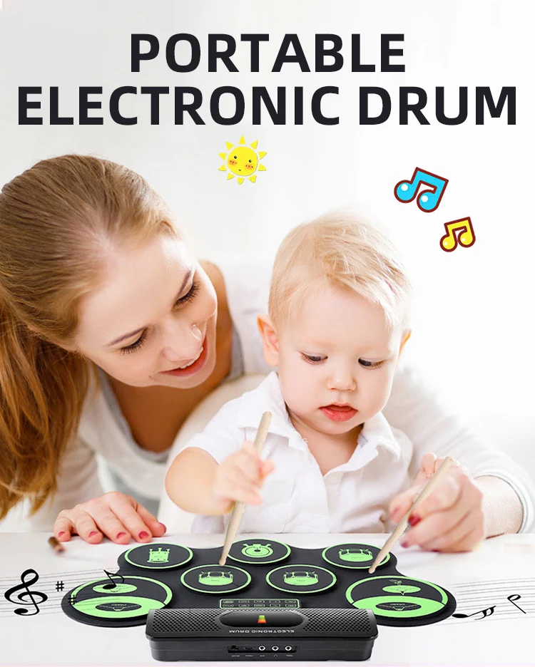 Adult Beginner Portable Electronic Drum Pad 7 Drum Pads Roll Up Drum Set