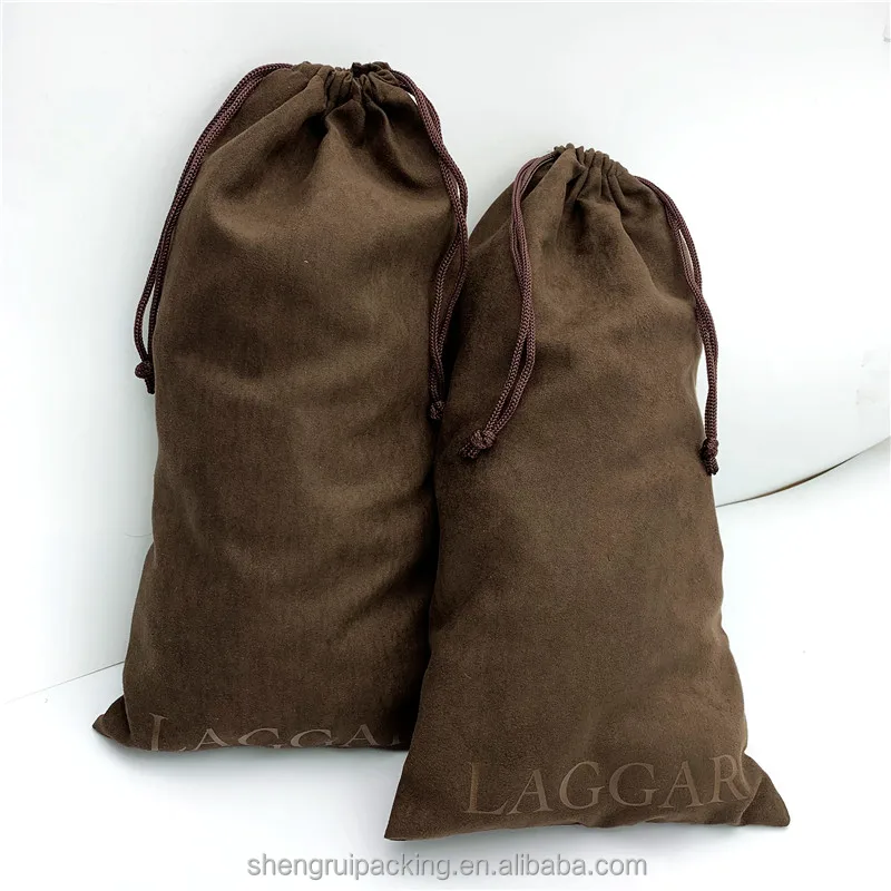 Brown Suede Drawstring Shoes Bags With Shiny Logo,Suede Dust Bag for Handbag