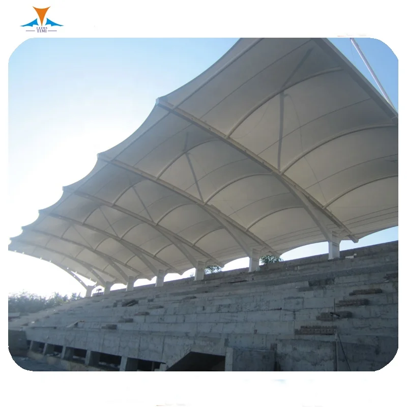 Stadium shade tent grandstand bleacher seating steel sport court roof cover architecture membrane structure