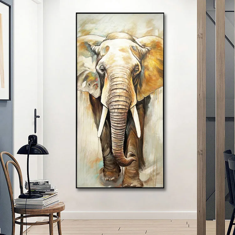 Elephants Canvas Art  Wall Art Framed  Animal Portrait Picture  Painting Wildlife Prints Wood Artwork Decor for Bedroom 90X180CM