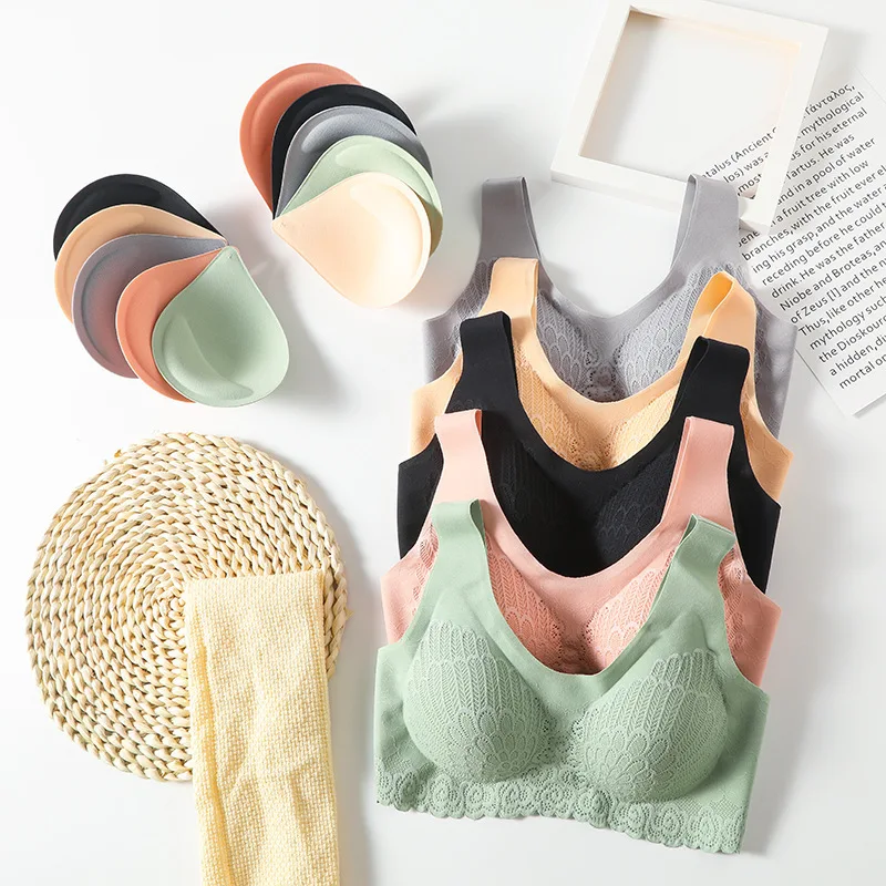 Wire Free Underwear Gather Sleep Bra Latex Bar Women Underwear Lace Bra Seamless Underwear Back