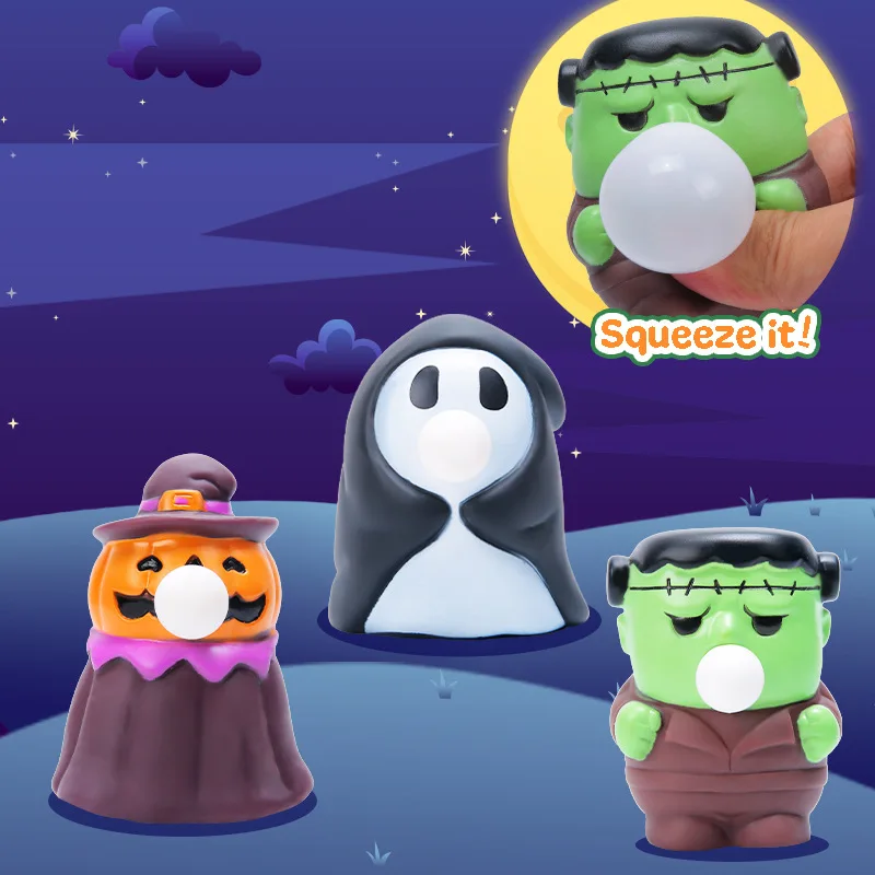 Huiye Halloween Anti Stress Relief Toys Blow Bubbles Animals Toys Lovely Halloween Vent Ball Sensory Fidget Toys For Kids Gifts