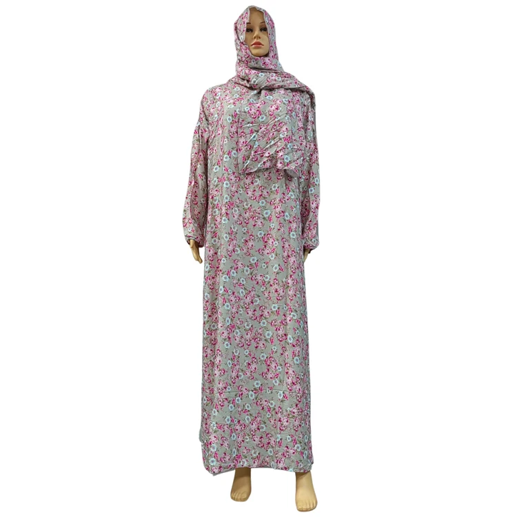 Dubai Hot Model Floral 100% Viscose Dress Abaya Muslim Women Ramadan Prayer Turkey Middle East Femme Scarf Hijab Robe Islamic