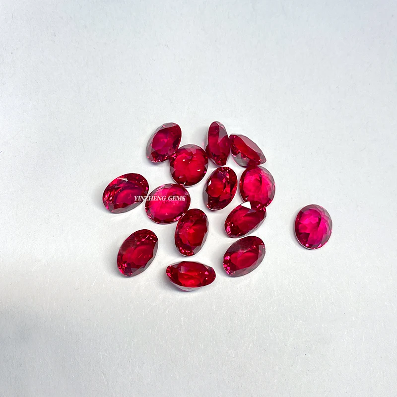 High Qualtity 3A 5A Grade Oval Shape Synthetic Pigeon Blood Red Ruby Bead Loose Gemstones Ruby