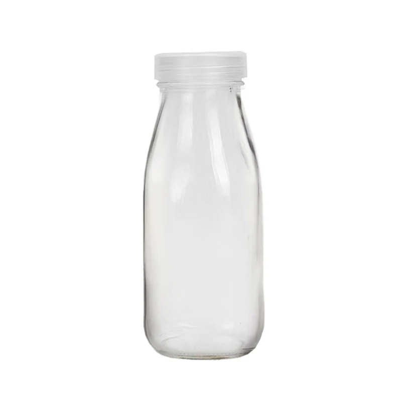 Top Selling 200ml 250ml 500ml 1000ml Glass Beverage Bottles with Black Metal Lid for Milk/Juice Wholesale Empty Food Containers