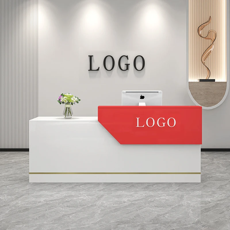 Modern 2024 fashion Spa Salon Counter Hotel Salon Furniture Pink gold  Reception Desk With Led Light