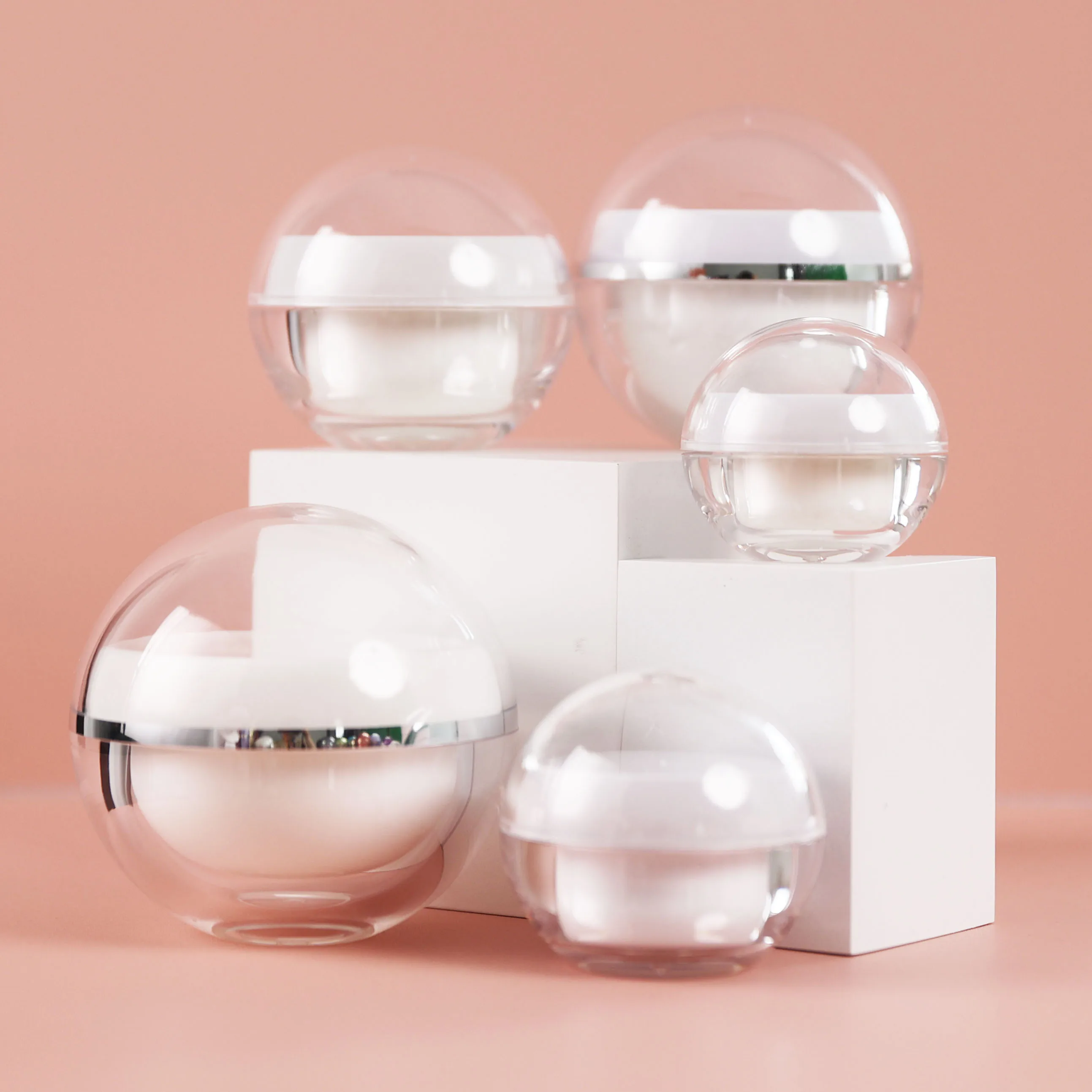 Luxury Purple Double Wall Cosmetic Containers Ball Shape 5g15g30g50g80g Spherical Acrylic Cream Jar