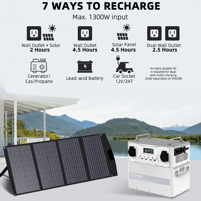 High Capacity 2200w Hybrid Solar Battery Pack Backup Power Bank Household 2000W Portable Energy Storage Power Supply