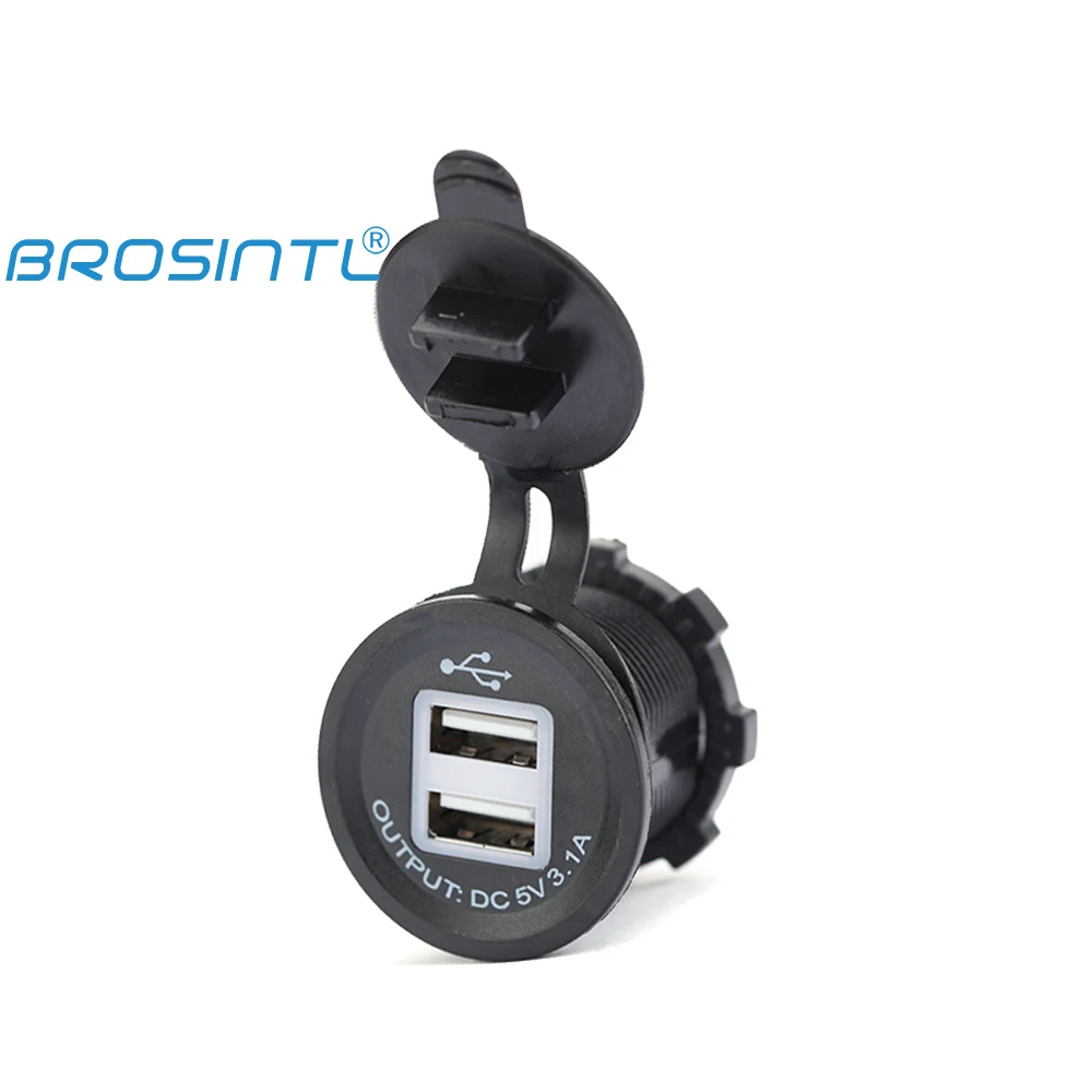 
 Brosintl BC015KB 12V 24V входное напряжение 5V 2.1A & 1A выход зарядное устройство с двумя портами USB зарядное устройство со светодиодным индикатором и белый USB вставки  