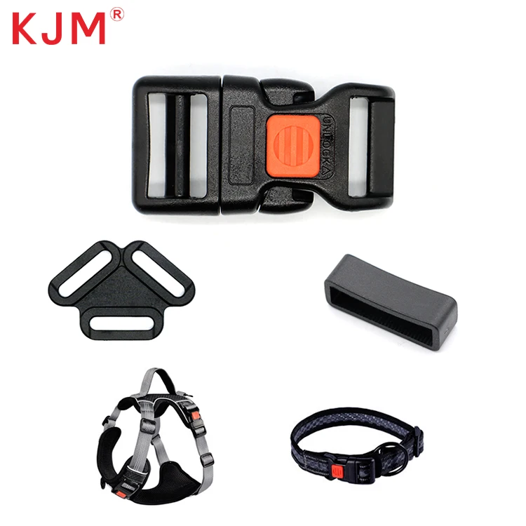 KJM Customized Logo Adjustable Quick Release Plastic Buckle with Lock for Dog Collar Pet Vest Harness