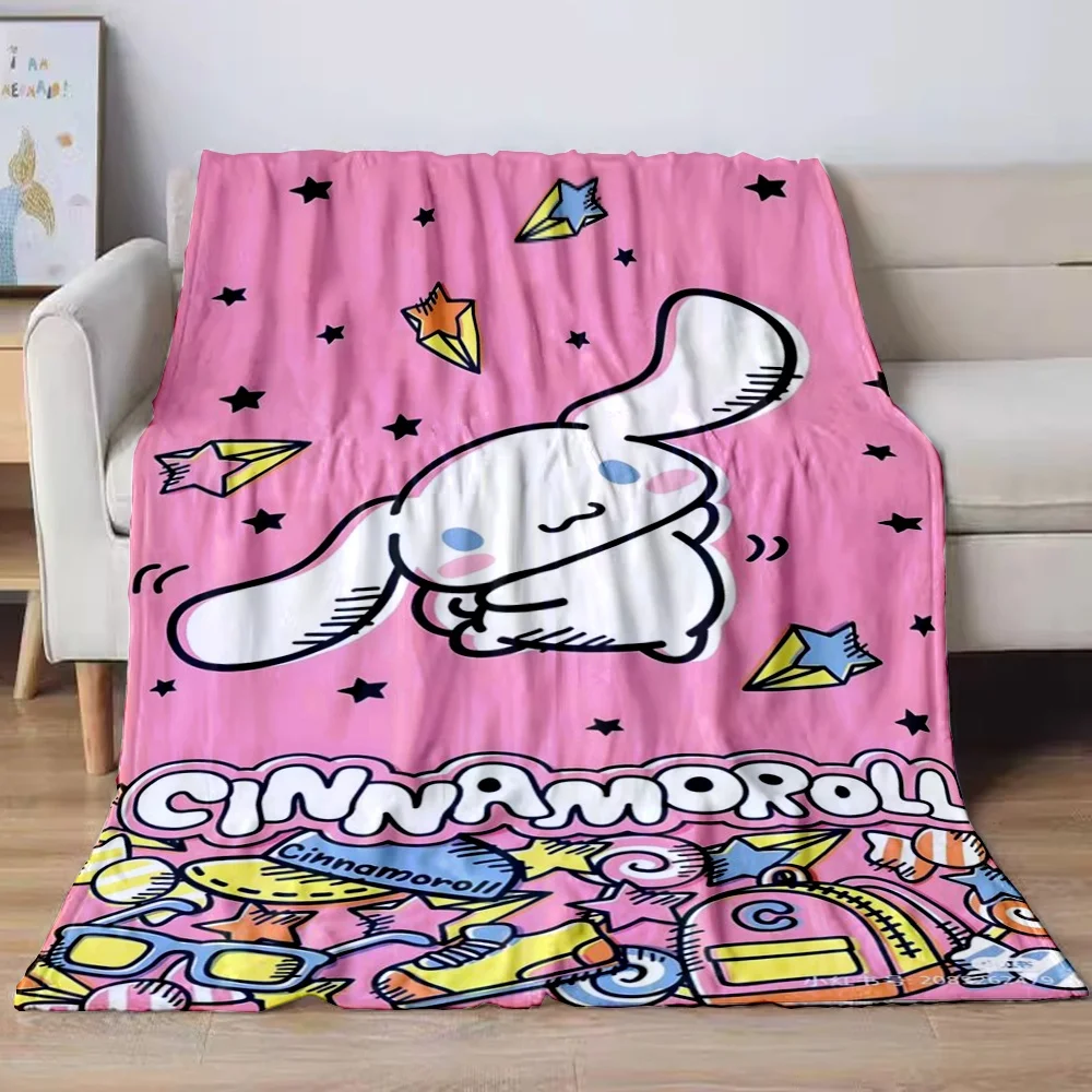 Sanrios Cinnamoroll Flannel Print Blanket Child Soft Quilt Four Seasons Blanket For Sofa Beds Living Room Travel Picnic Blanket
