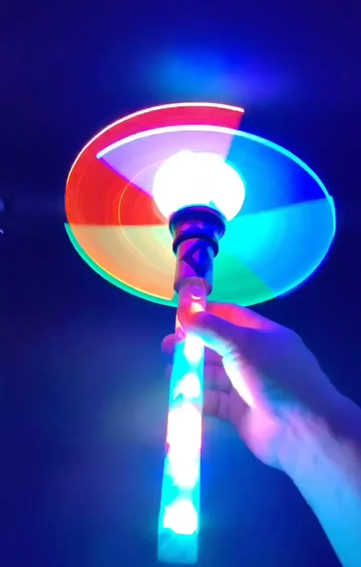Party Shooting Props DIY LED UFO Magic Rainbow Light Fiber Spinner Wand Rotating Stick Gifts with Sound Effect