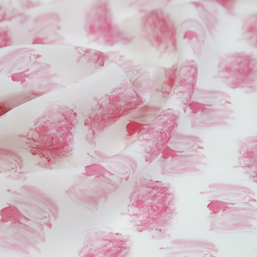 Pink cube 100% silk CDC 14mm crepe printed fabric in stock no moq women dress material