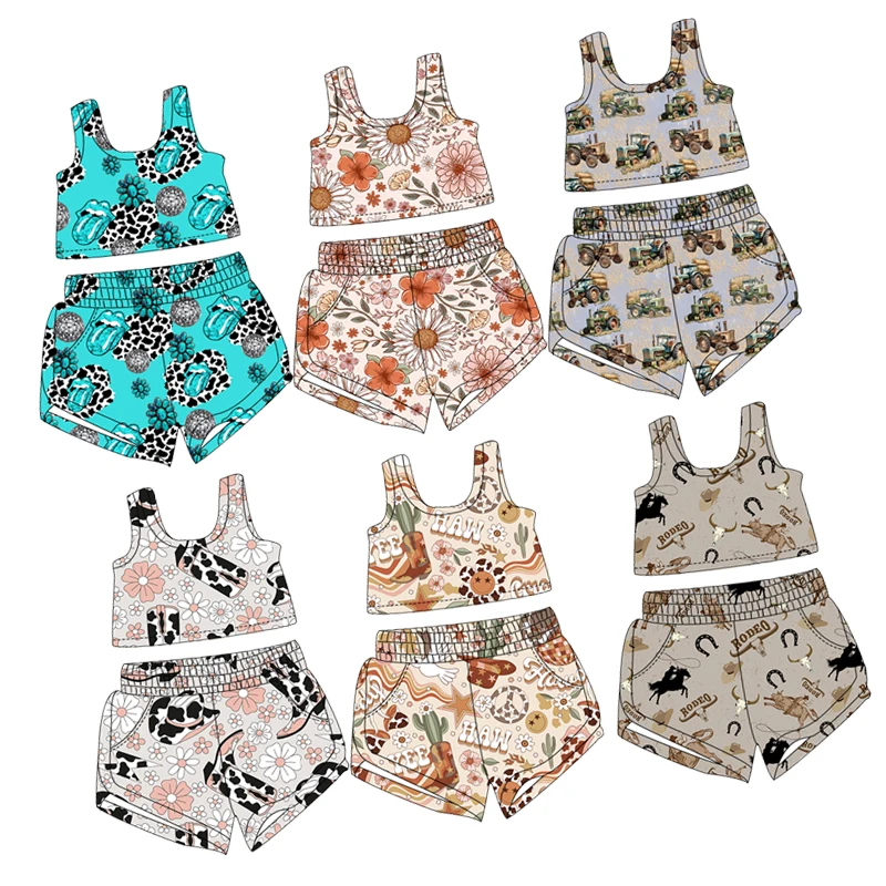 Boutique Summer Kids Children Girls Clothes Outfits Sleeveless Tank Tops Match Elastic Waist Shorts Outfits