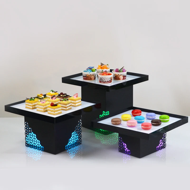 Acrylic Display Cube Sets Wedding Party White Acrylic Catering Buffet Risers For Food Display Stand