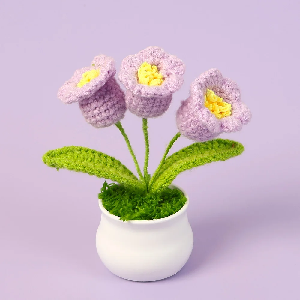 Christmas Valentines Day Gift Crochet Flower Handmade Knitted Crochet Potted Flower Lily of the Valley Knit Potted Flower