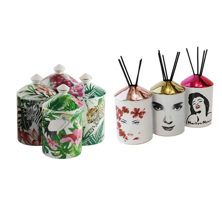 Candle Container Ceramic Reed Diffuser Bottle Custom Empty Aroma Diffuser Vessel Jars With Fragrance Black Rattan Sticks And Box