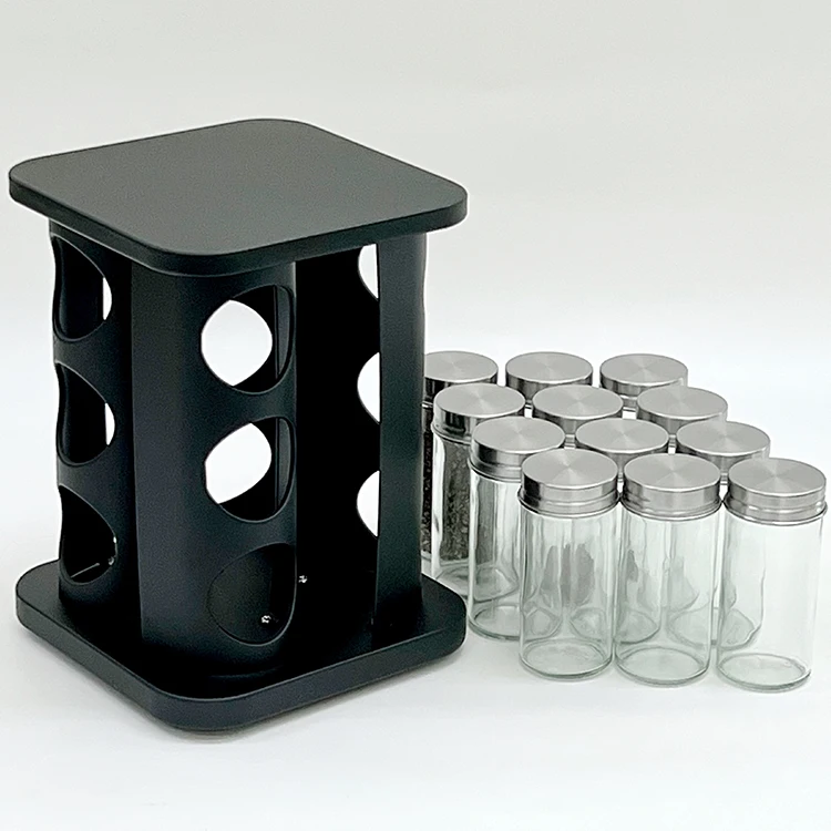 Rotating Spice Rack Organizer with 12 Jars Revolving Standing Seasoning Tower with 12 Glass Bottles Rotating Spice Organizer