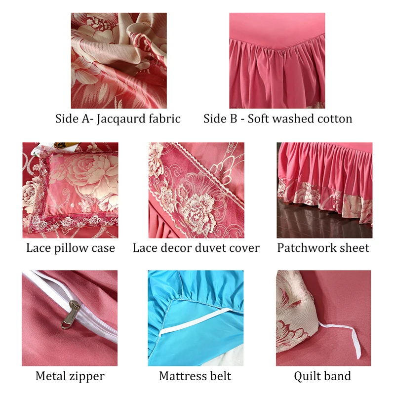 Floral Jacquard Faux Silk Bedding Sets Bedspread Customize Duvet Cover Bed Skirt Sheet European