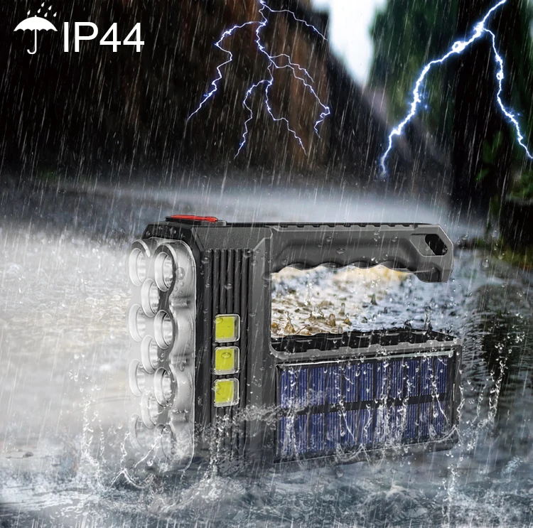 Solar/Rechargeable Multi Function 800 Lumens LED Flashlight with Emergency Strobe Light 1200 Mah Battery USB Charging Cable