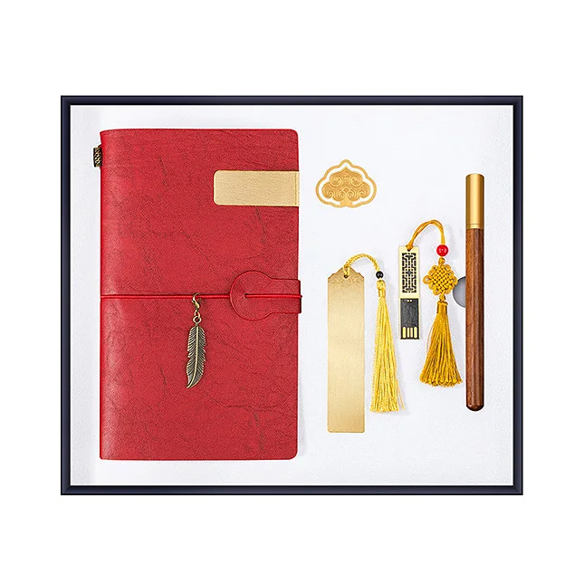 Chinese style corporate promotional gift set with notebook wood pen usb flash drive bookmark wholesale return gifts souvenirs
