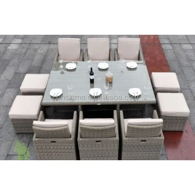 Классическая мебель из ротанга для улицы, 8 мест, садовый патио, Плетеный обеденный набор