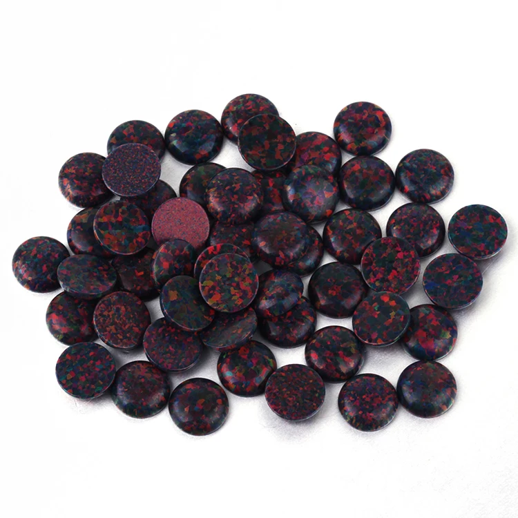In Stock OP33 Black Fire Opal Stone 6mm Round Cabochon Opal for Jewelry Making