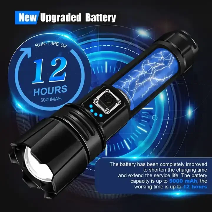 Flashlights LED High Lumens Rechargeable XHP70.2 Super Bright Battery Powered Tactical Emergency Torch Light For Camping Hiking