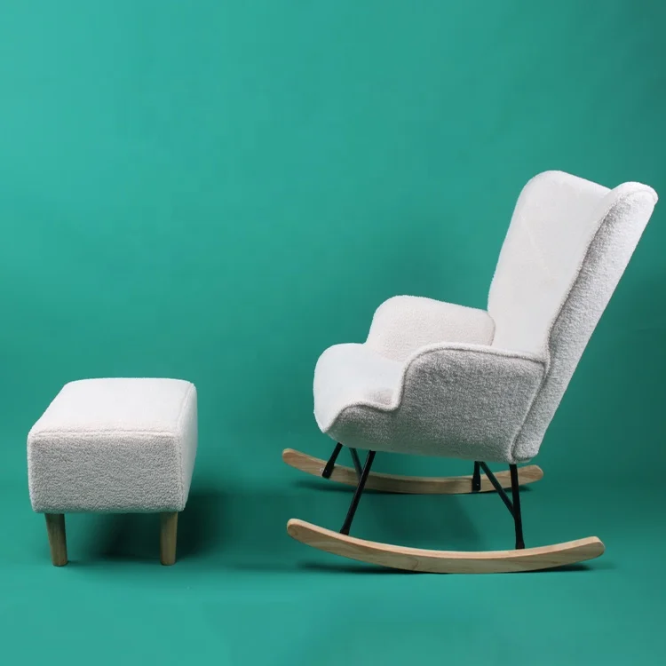 Hot Selling Lamb Wool With Steel Frame Wooden Legs Bedroom Accent Chair Rocking Chair