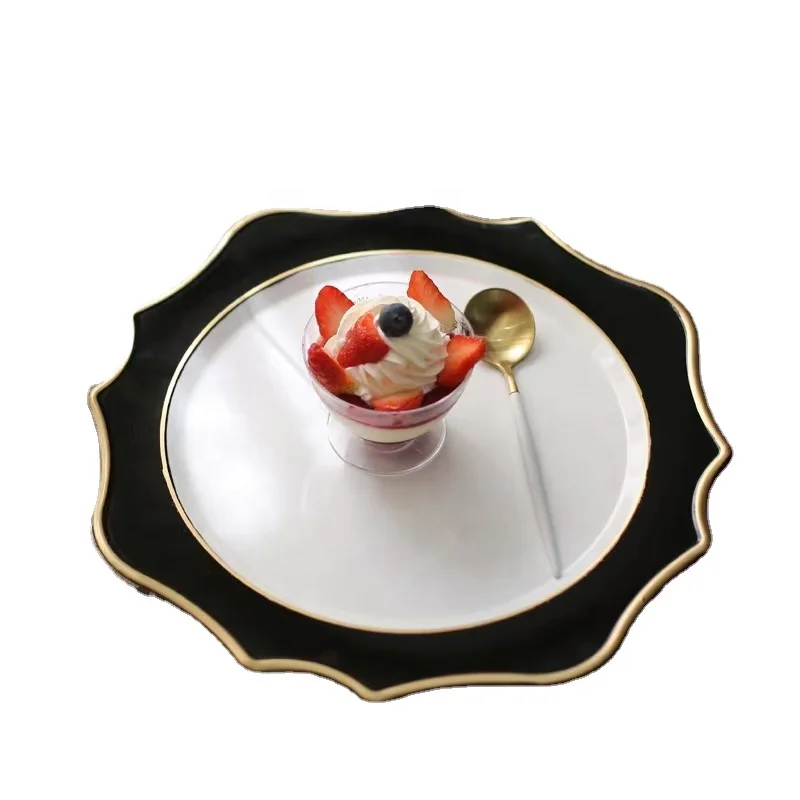 wholesale designer silver black plastic rose gold glass coral charger plates wedding decoration dinner luxury plate charger