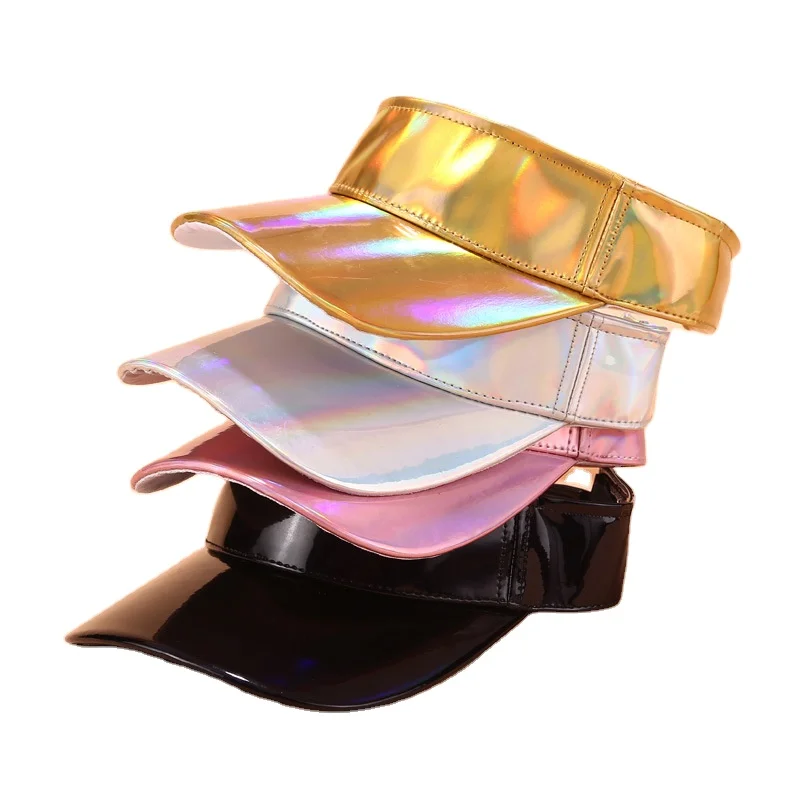 Laser Adjustable Summer Visor Sun Has Shiny PU Leather Sport Visors