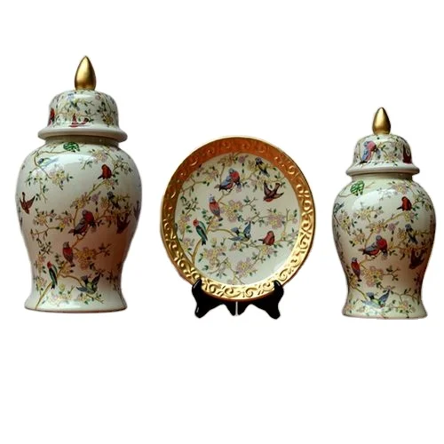 Трещина цветочным узором птица ручной работы керамическая банка имбирь для выставочный зал керамический храм банки