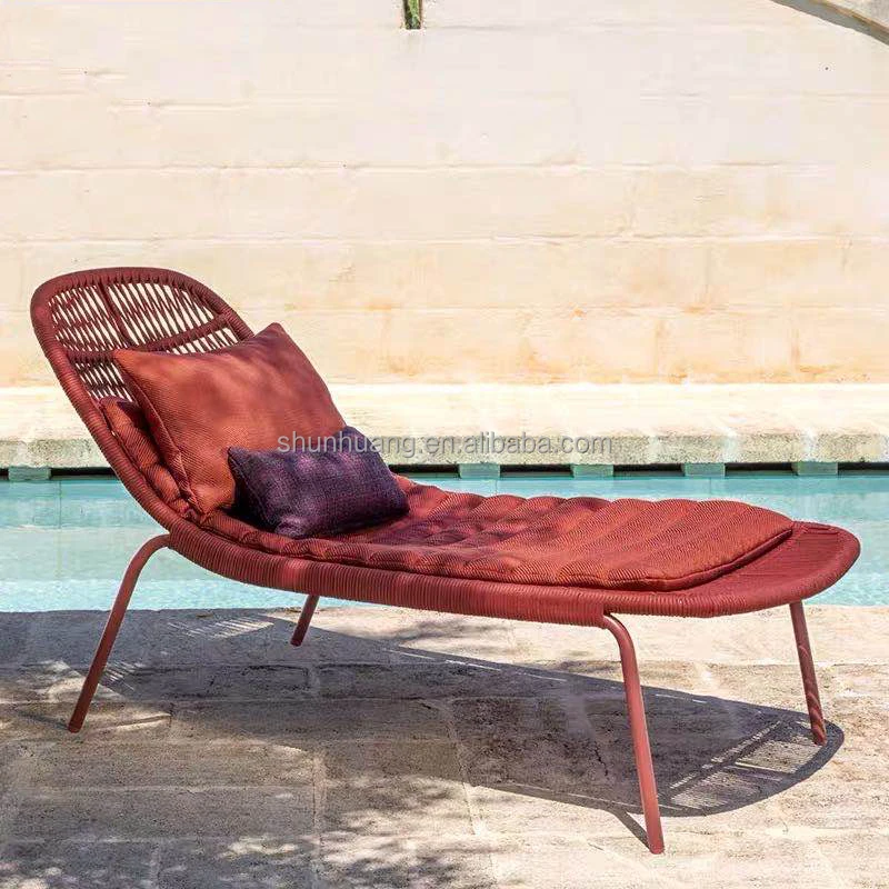 All handmade garden outdoor lounge chairs rope woven pool sun loungers beach sea aluminum frame single sunbed