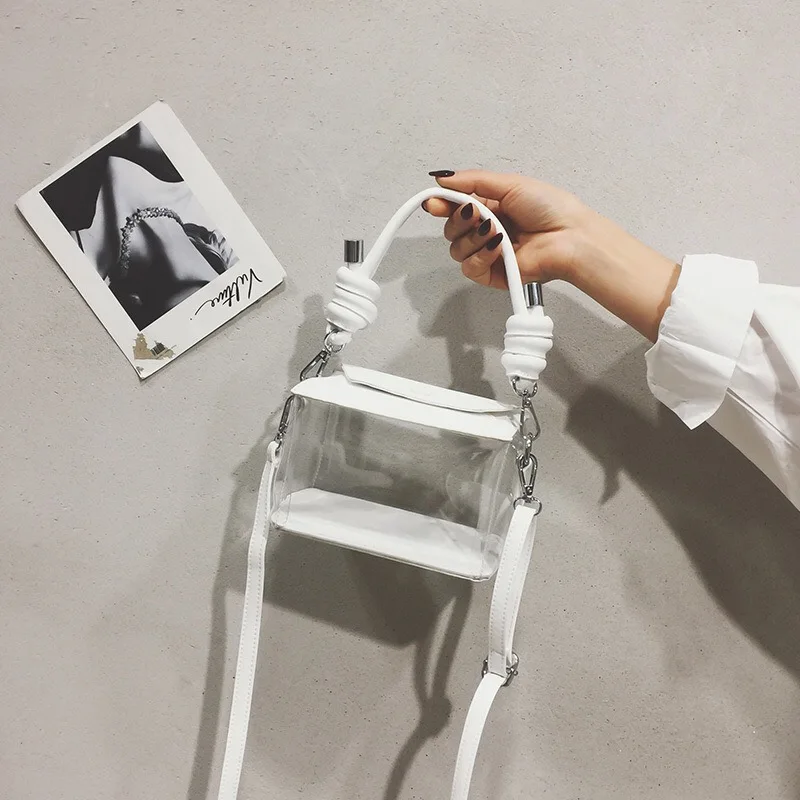 
Transparent Women PVC Handbag Casual Ladies Clear Square Shoulder Bags Simple Jelly Tote Bag 