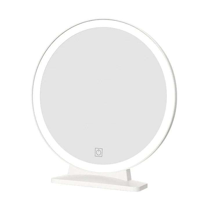 factory customized logo small table circle vanity mirror desk standing framed mirror with rechargeable led light for makeup