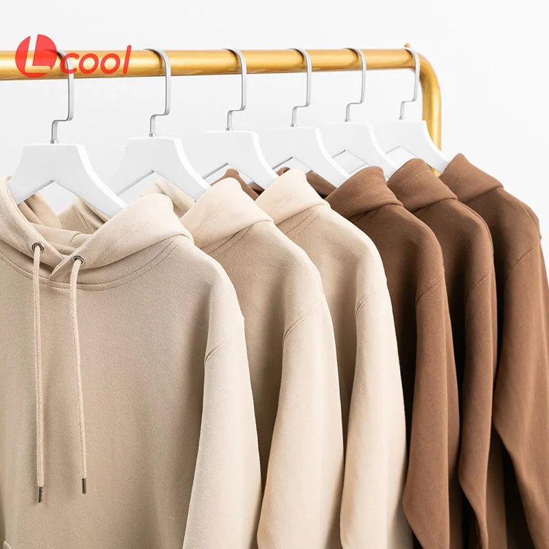 Lcool Unisex Solid Fleece 300g Oversize Off The Shoulder cotton pullover warm Hoodies brown hoodies