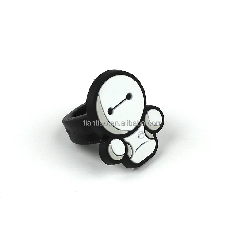 Trendy Cool Cartoon PVC Plastic Rings for Kids Mini Small Silicone Finger Charm Rings for Boys and Girls Novelty Gifts