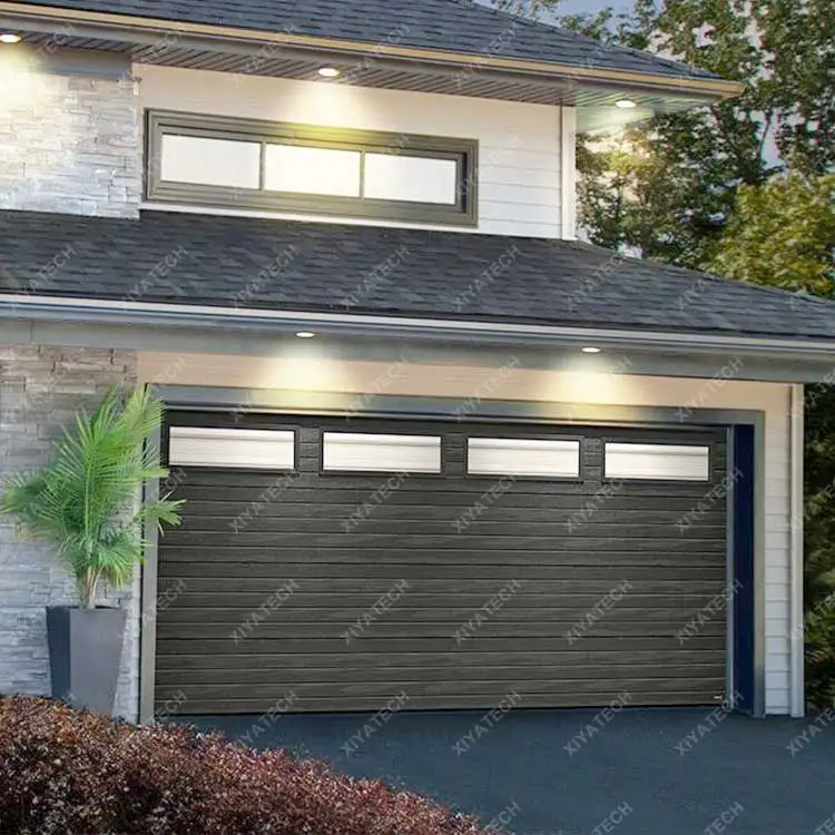 XIYATECH Italian design black 10 x 8 garage door for house modern smart garage doors with glass mirror finish stainless steel ga