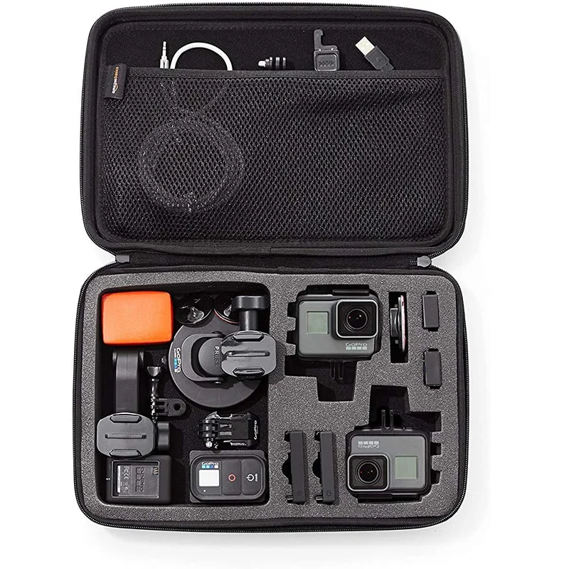 Пользовательский маленький MOQ RTS черный базовый чехол для переноски GoPro и аксессуары 9x7x2 5 дюймов