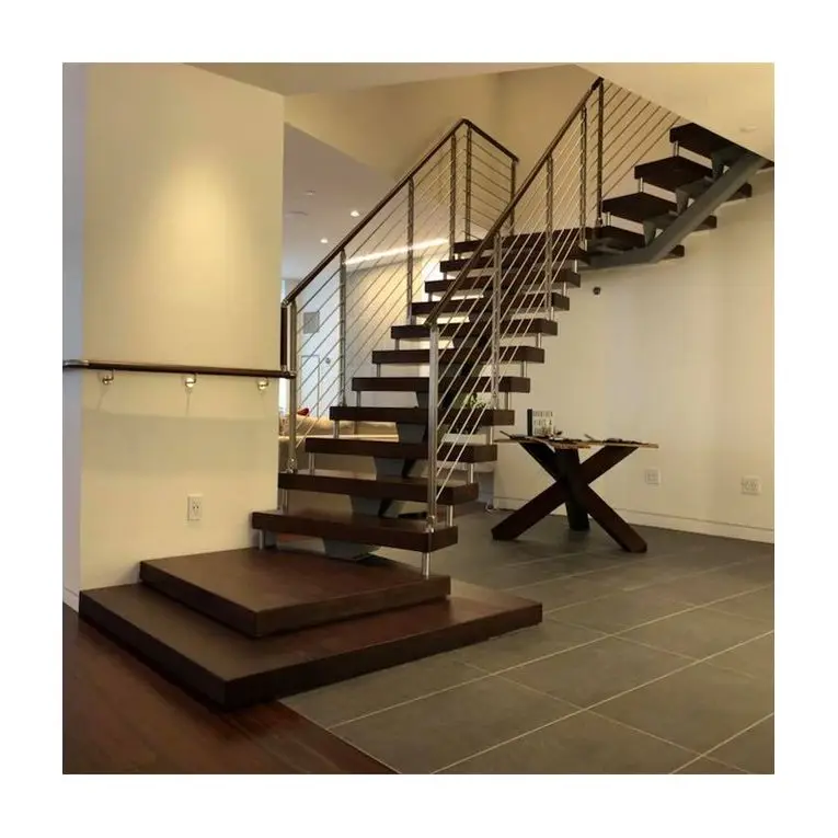 Modern solid wood tread glass balustrade straight stair (60839522767)