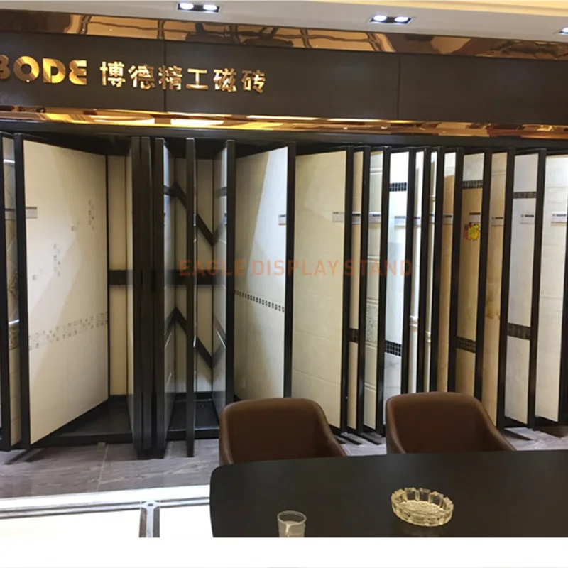Custom book type page turning display frame ceramic tile show stand wood flooring display stands