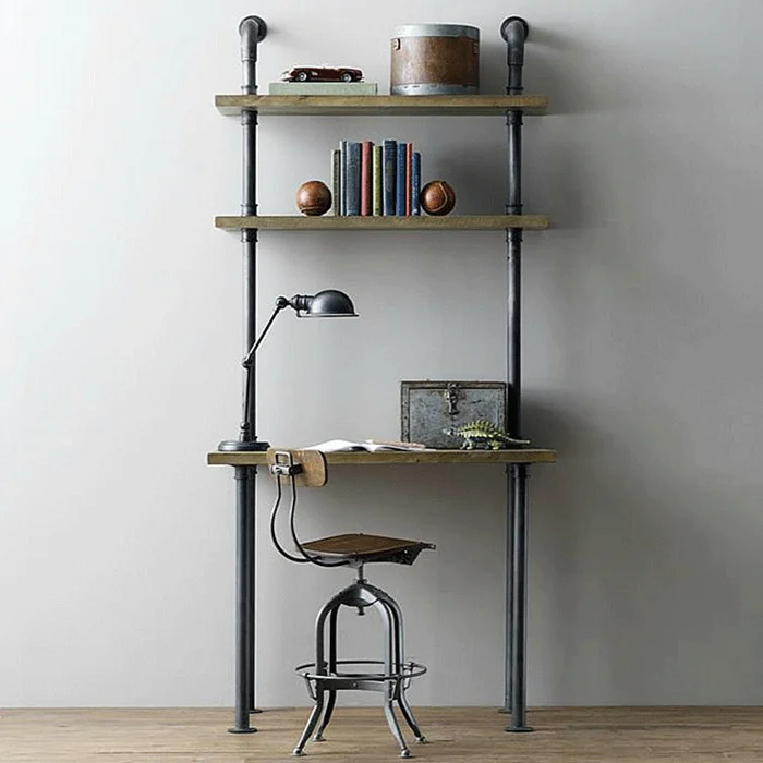 Modern design light luxury wrought metal iron frame pipe shape wall shelf