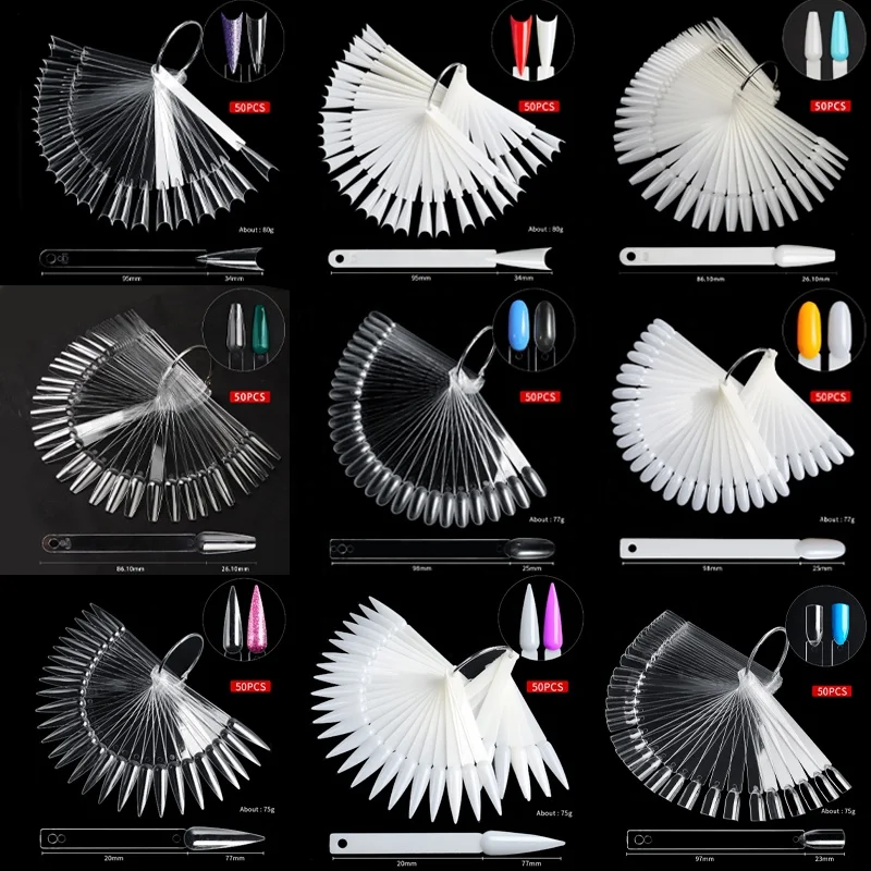 50pcs pack Nail Showing Shelf Color Card Fan Shape Nail Art Display Sticks Swatches False Tips Sharp Practice Nail Tips Display