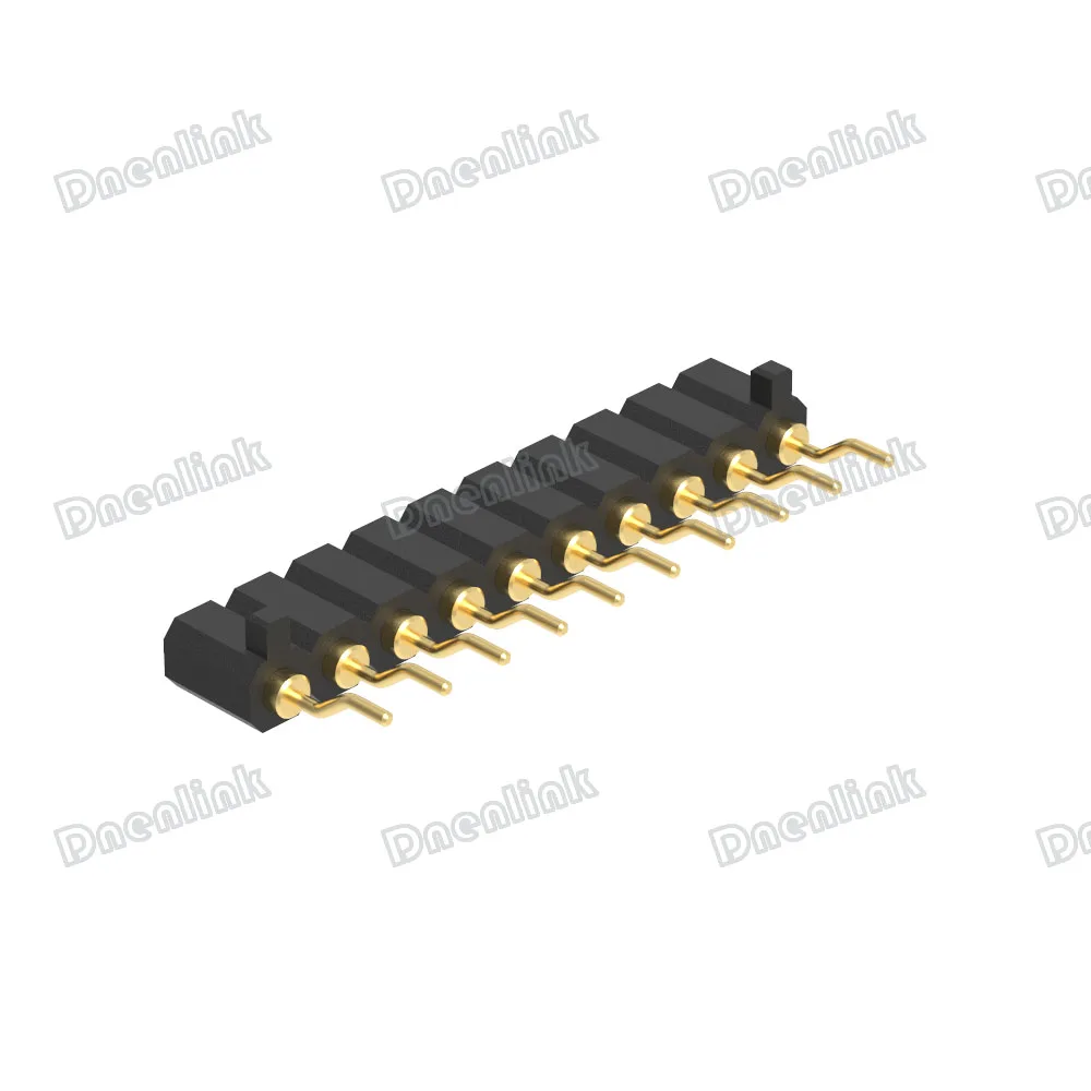 Dnenlink 2.54mm pitch Single Row H4.0mm Right Angle SMT PogoPin With Peg