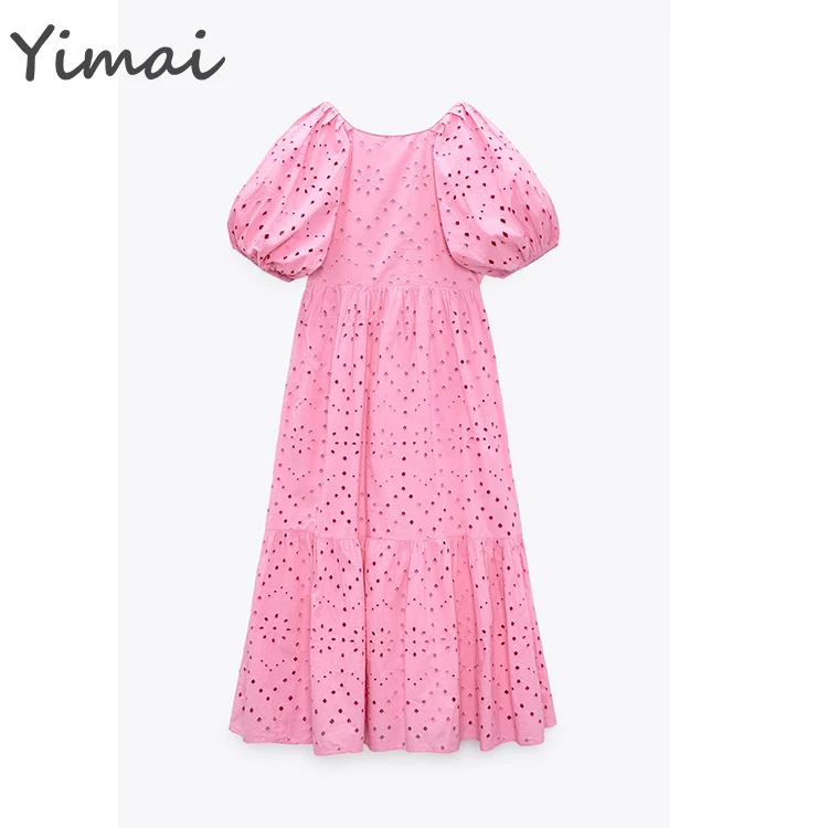 OEM High Quality Wholesale Lace Sexy Short Puff Sleeve V-Neck Evening Luxury Party Loose Fit Women Dresses