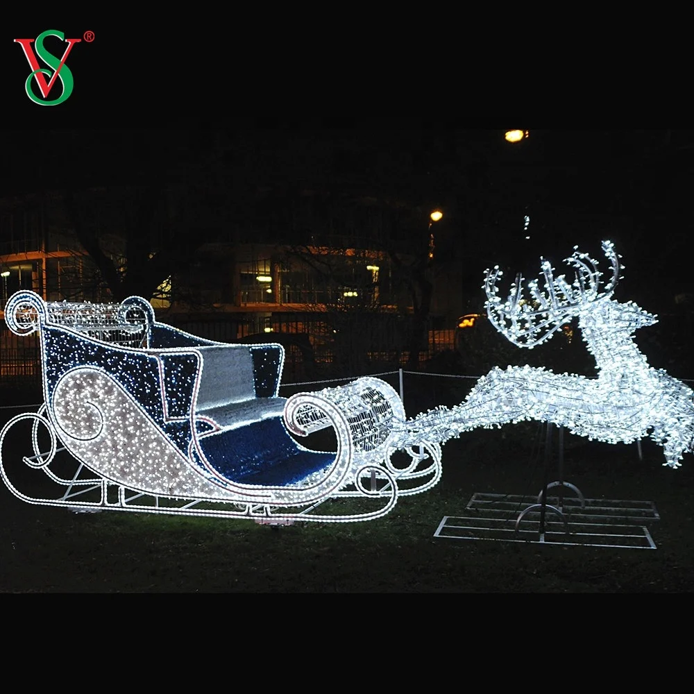 1.8m Giant Life Size Horse Carriage Motif Light Outdoor Large Christmas Santa Sleigh with Reindeer Decoration
