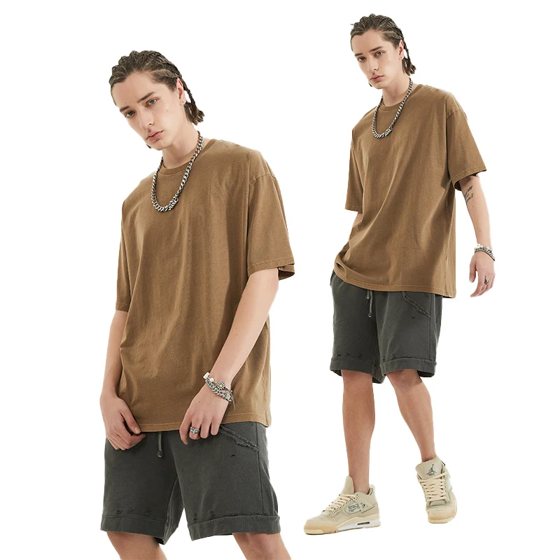 Custom design t shirt clothing 220g plain street simple heavy 100% cotton t shirt unisex